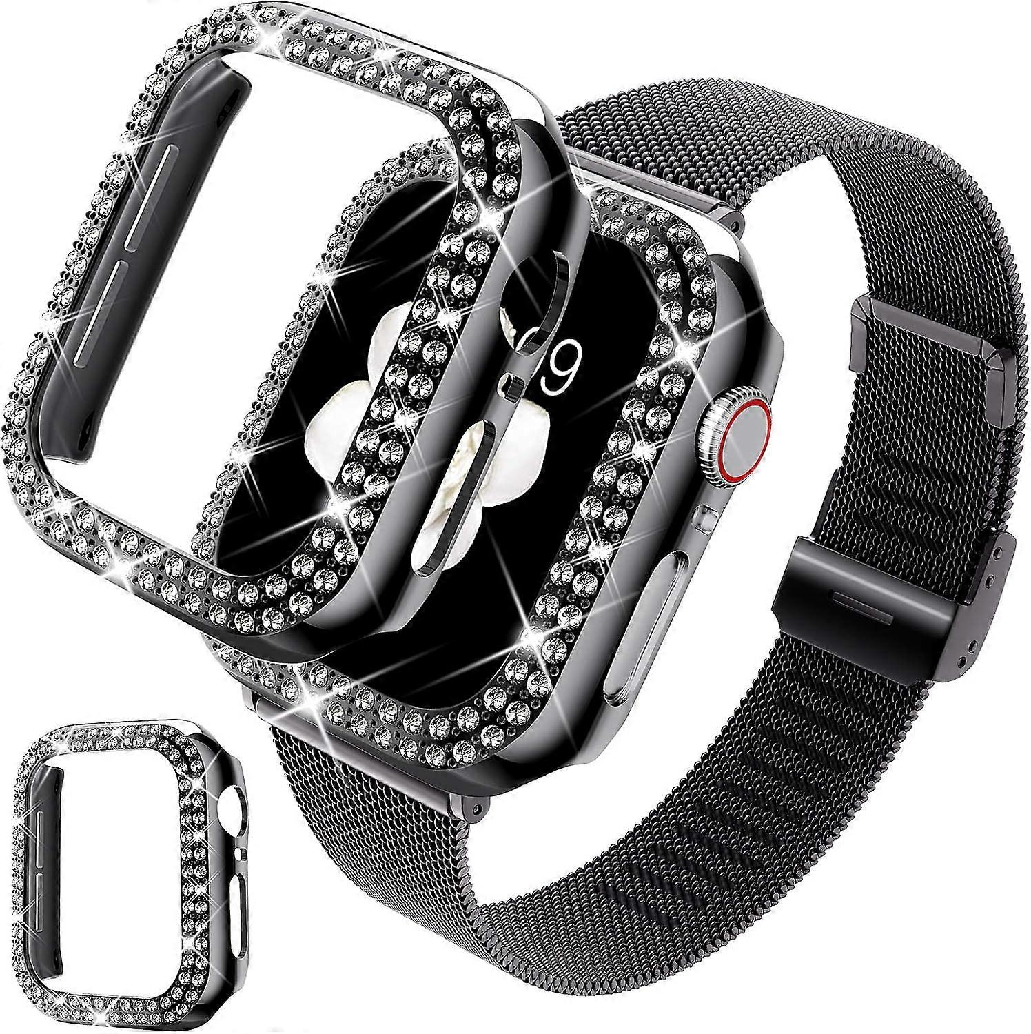 Glamorous Apple Watch Case, Six Rows Cubic Zirconia with Snap-on Design, Lightweight Pliable Stainless Steel Ensuring Easy Installation (Rust and