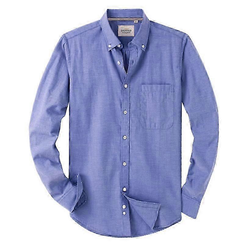 Herren Solid Oxford Hemd Langarm Button-Down-Hemden mit Tasche