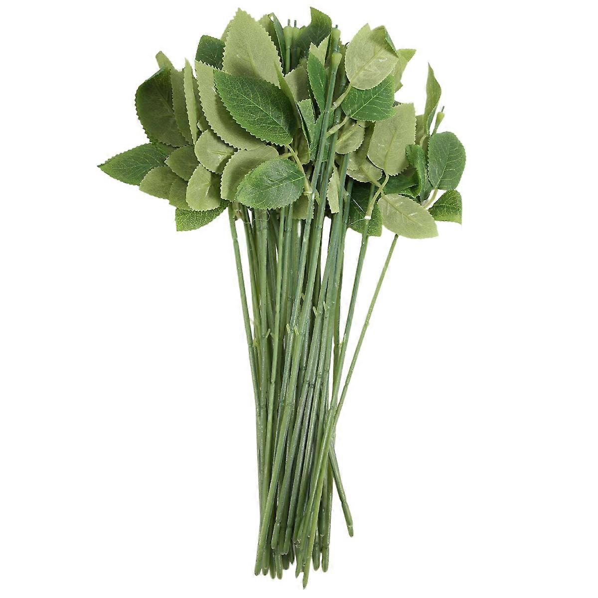50pcs Artificial Fake Rose Flower Stems For Bouquet Flower Leaf