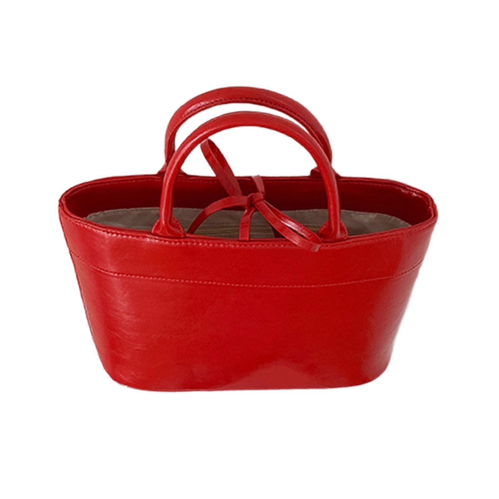 Damska koreańska torebka ze skóry PU z wiązaniem Bowknot Closure Casual Elegancka jednokolorowa torba shopper o dużej pojemności Torebka czerwona