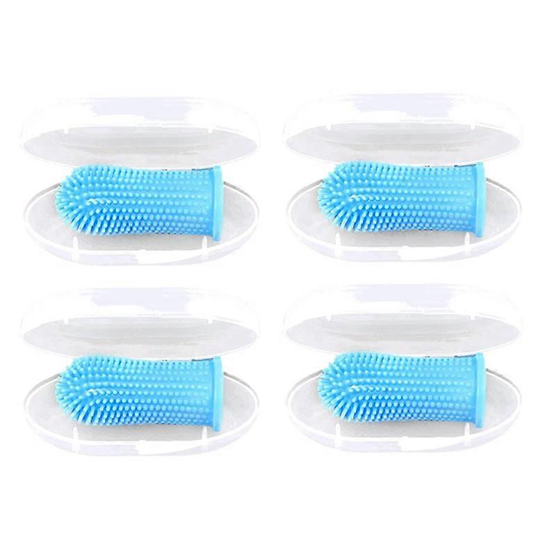 Dog Toothbrush, 360o Finger Toothbrush Kit, Ergonomic Design,Blue