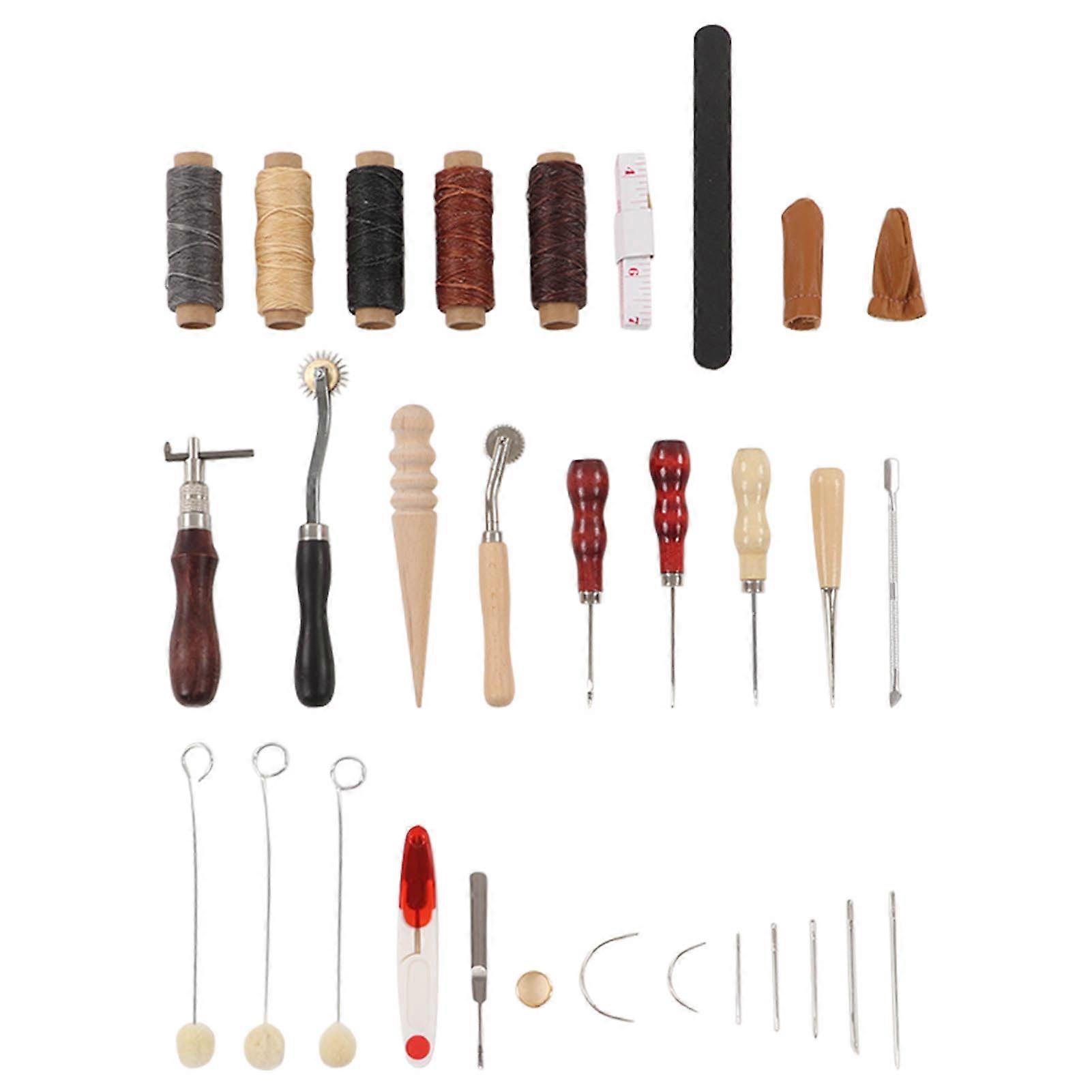 Leather Tools Wax Threads Needle Leather Finger Cots Sanding Stick Working Tools for DIY Leather
