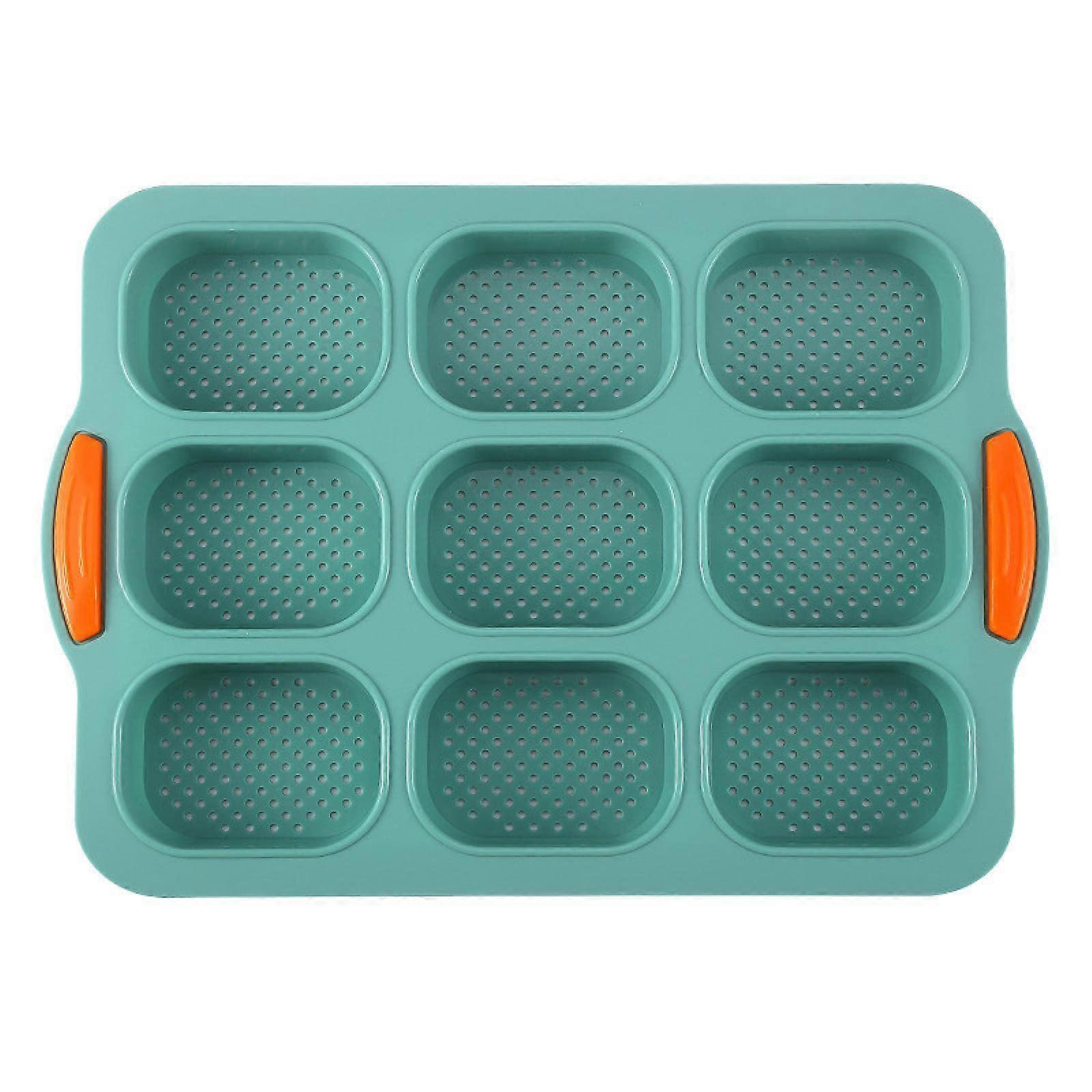 Silicone 9 Cell Oval Baguette Mold Bread Oven Baking pan Mold Kitchen Baking Tool Dark Green