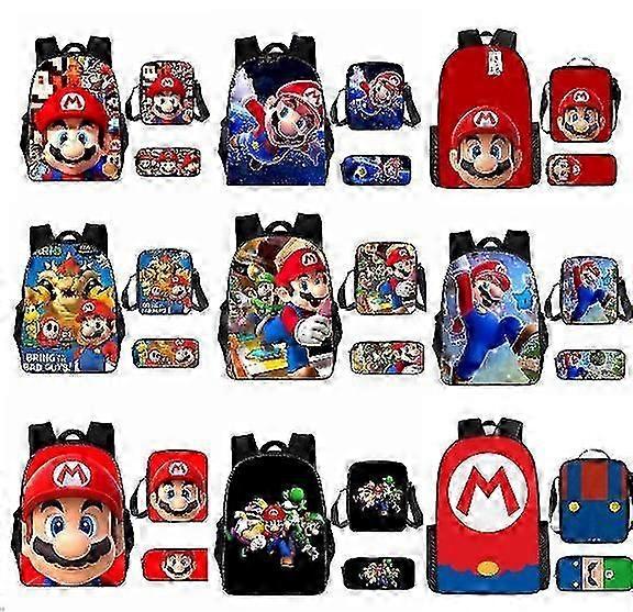 Mario Cartoon Σετ σχολικής τσάντας τριών τεμαχίων για μαθητές πρωτοβάθμιας και δευτεροβάθμιας εκπαίδευσης -D