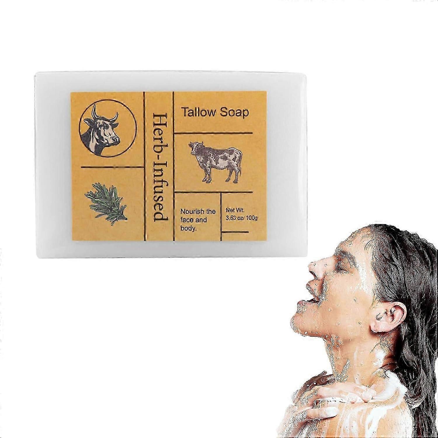 Beef Tallow Soap Bar, 100% Grass Fed Tallow Handmade Soap Bar, Herb-Infused Tallow Soap for Nourish the Face and Body, Cleans, Moisturises