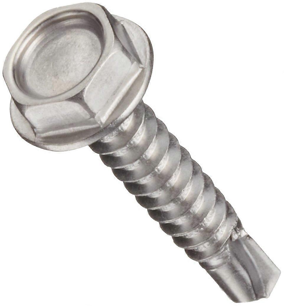 Stainless Steel Sheet Metal Screw, Plain Finish, Hex Head, External Hex Drive, Self-Drilling Point, 1' Length, #10-16 Threads (Pack of 100)