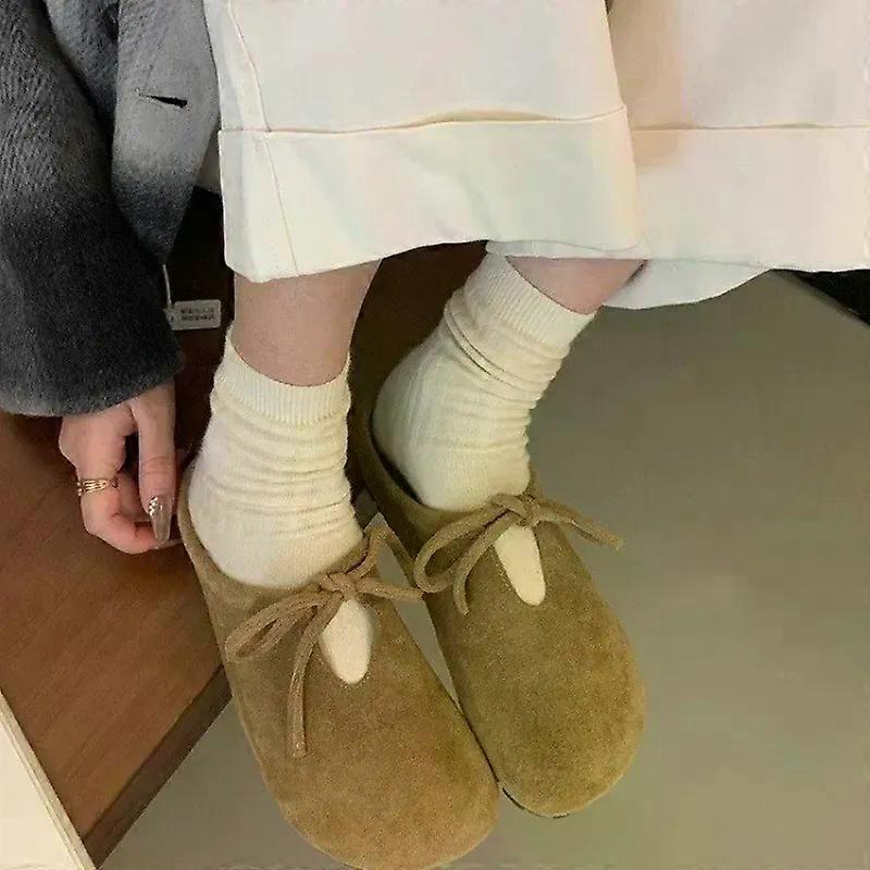Autumn New Baotou Slippers Women Fashion Round Head Deep Mouth Butterfly Knot Inside High and Low Upper Shoes