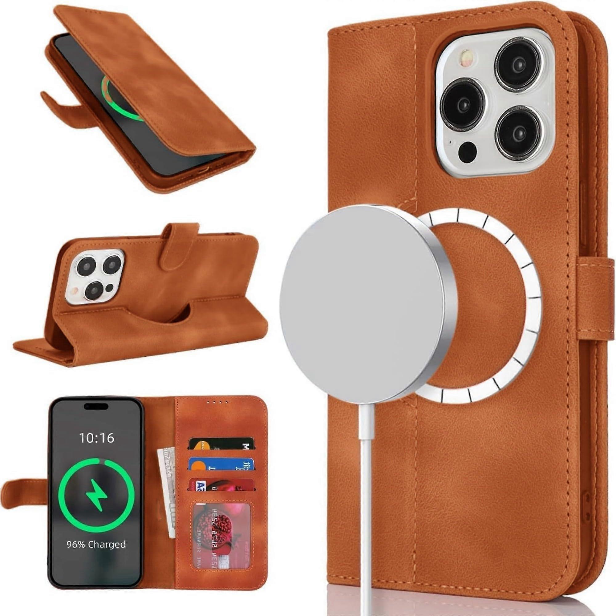 Leather Card Holder Wallet Case For iPhone 16 Pro Max Flip Folio Kickstand