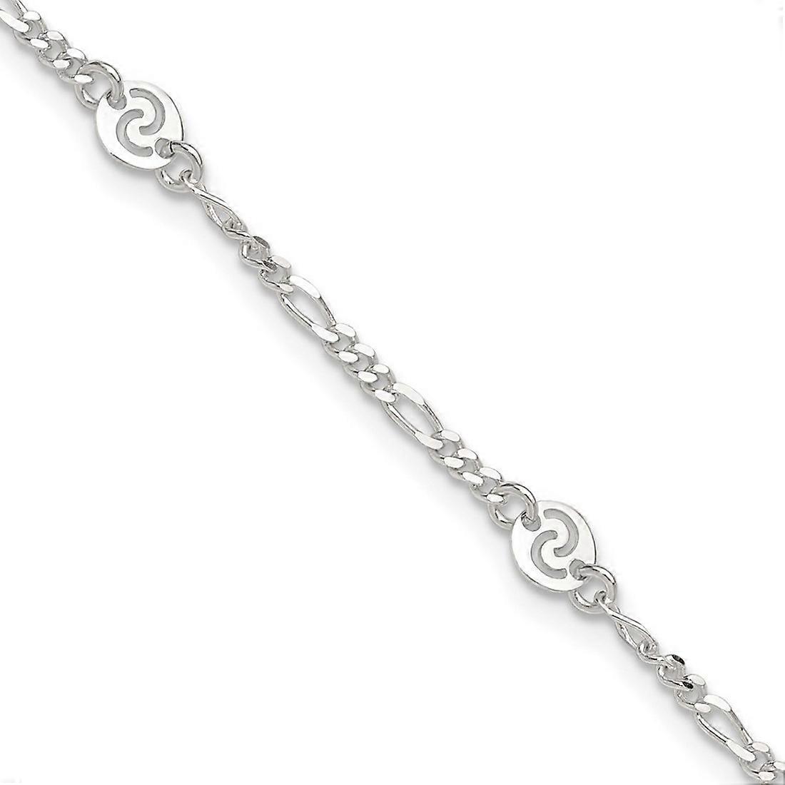 925 Sterling Silver Fancy Lobster Closure Polished Swirl Disc With 1inch Ext. Anklet 9 Inch-Anklet for Women