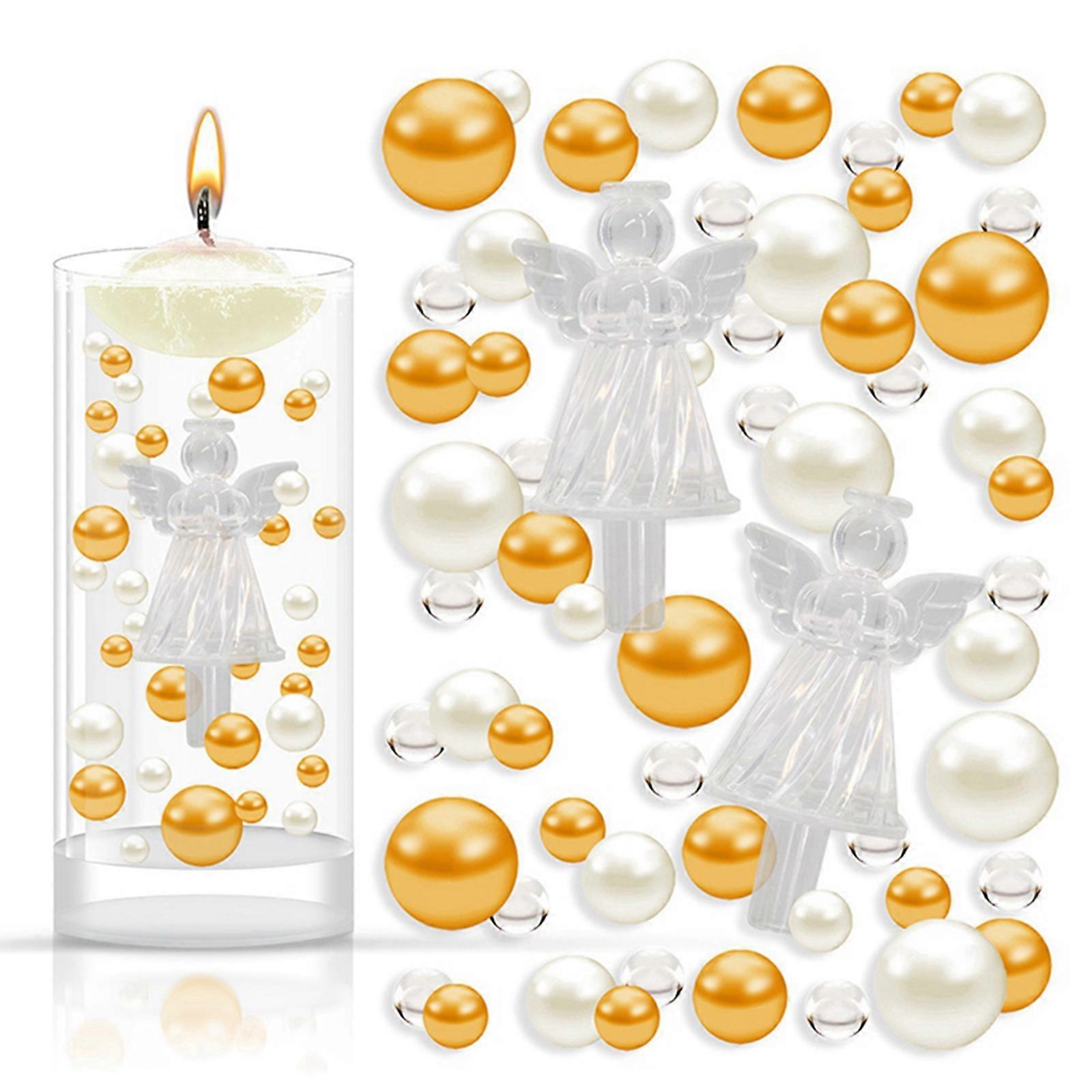 Christmas Floating Clear Multiple Size Candleholder Artificial Pearl String for Wedding Table Decor
