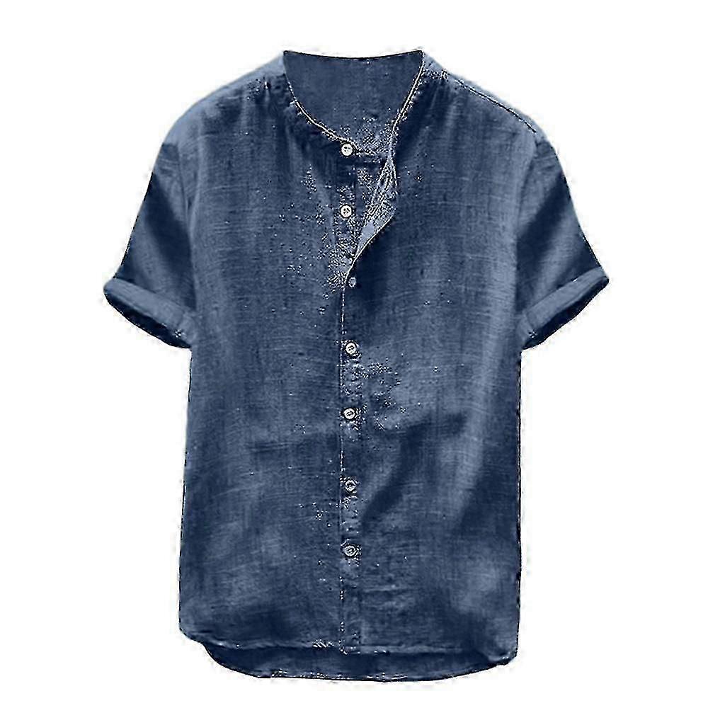 "Camicia da uomo a maniche corte in cotone e lino tinta unita"