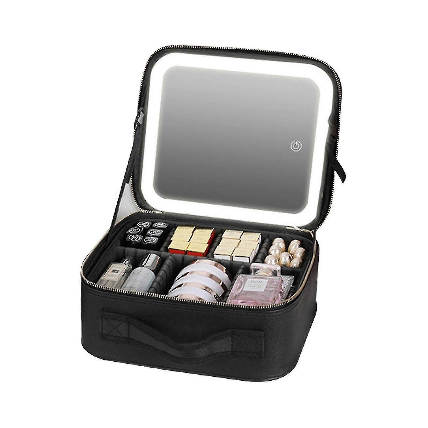 Makeup Train Case With 3 Color Adjustable Brightness Led Mirror Cosmetic Travel Case Adjustable Divi