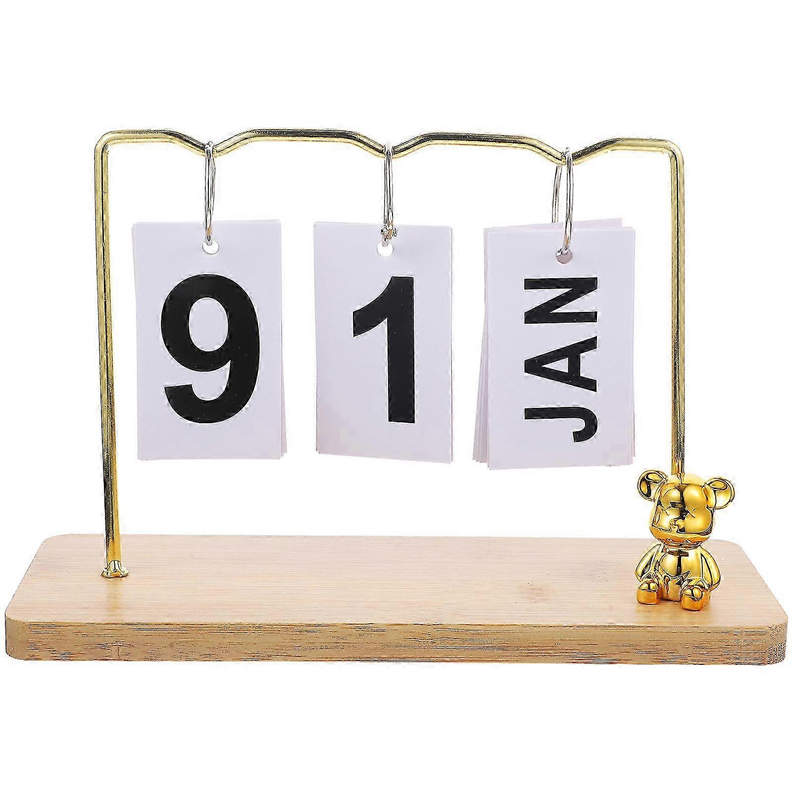 ビンテージパーペチュアルフリップカレンダー - 金属製の木製の机の装飾(24X15.5CM)