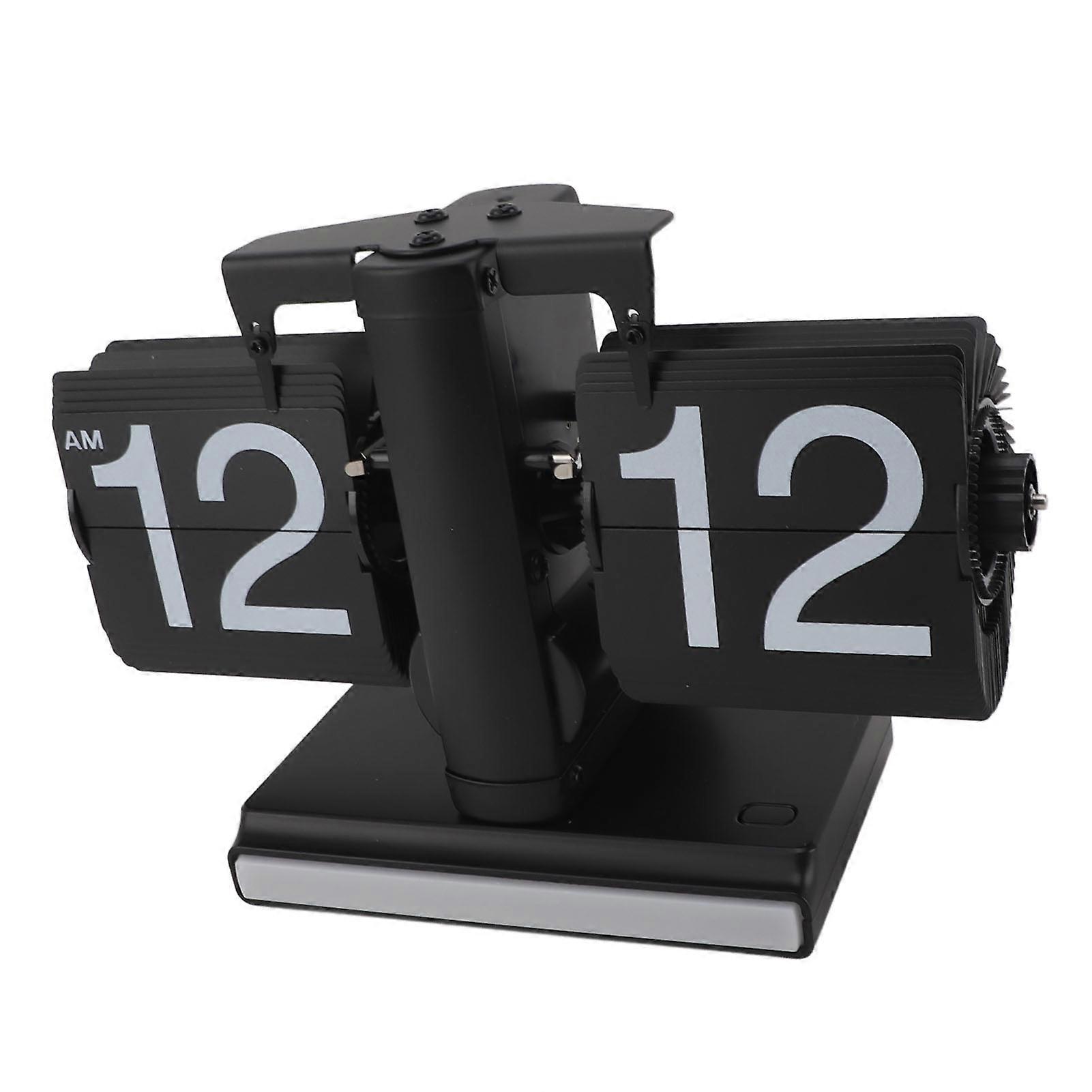 Retro Digital Flip Down Clock Battery Powered Flip Desk Clock with LED Ambient Light for Home Office Decor All Black 