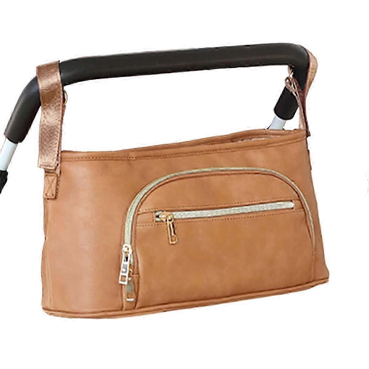 Leather Baby Stroller Organizer with Insulated Cup Holders, Secure Straps and Pockets for Phone, Compact Design Fits All Strollers (Brown)