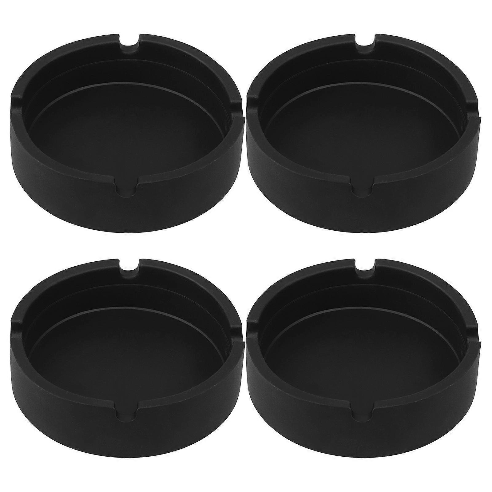 Round Black Silicone Ashtray Set of 4 – Heat Resistant Ash Container for Home, Office, and Indoor Use with Smooth Surface and Drop Design