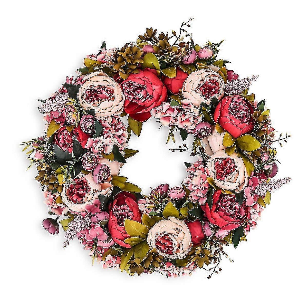 Vintage Blooming Silk Artificial Peony Flower Wreath for Outdoor Front Door Decor 19 Inch