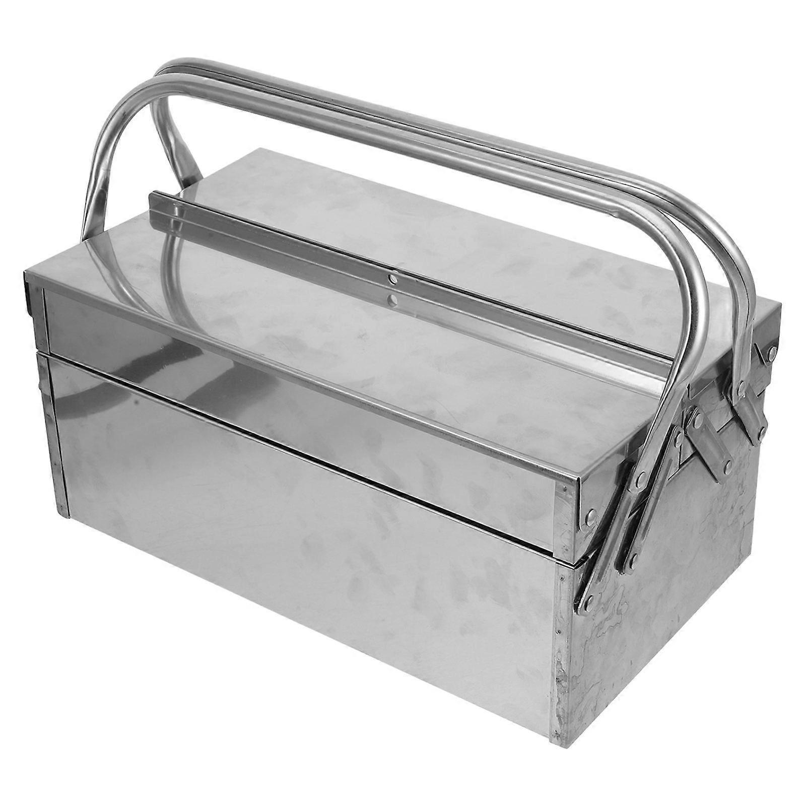 Metal Folding Storage Box Square Shape Tool Organizer Box For Home Garage Construction Site Silver Color Tool Storage 1Set