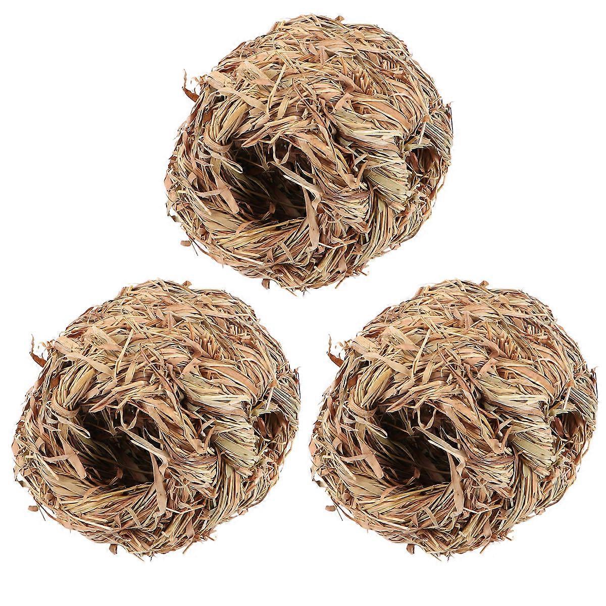 Woven Straw Bird Nests Shelter Toy for Rabbit Hamster Gerbil Chinchilla 9x9x10 Cm 3Pcs