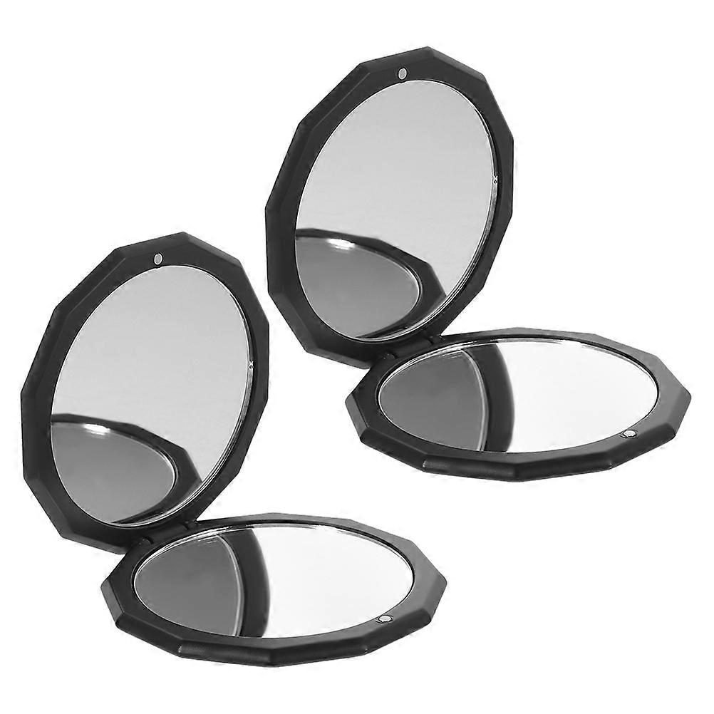 Compact Mirrors Foldable Makeup Mirror for Makeup 2Pcs Portable Black Resin Glass