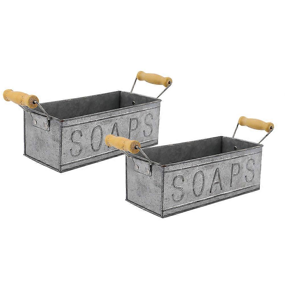 2pcs Silver Iron Storage Containers for with Basin Ideal for Plants and Decor