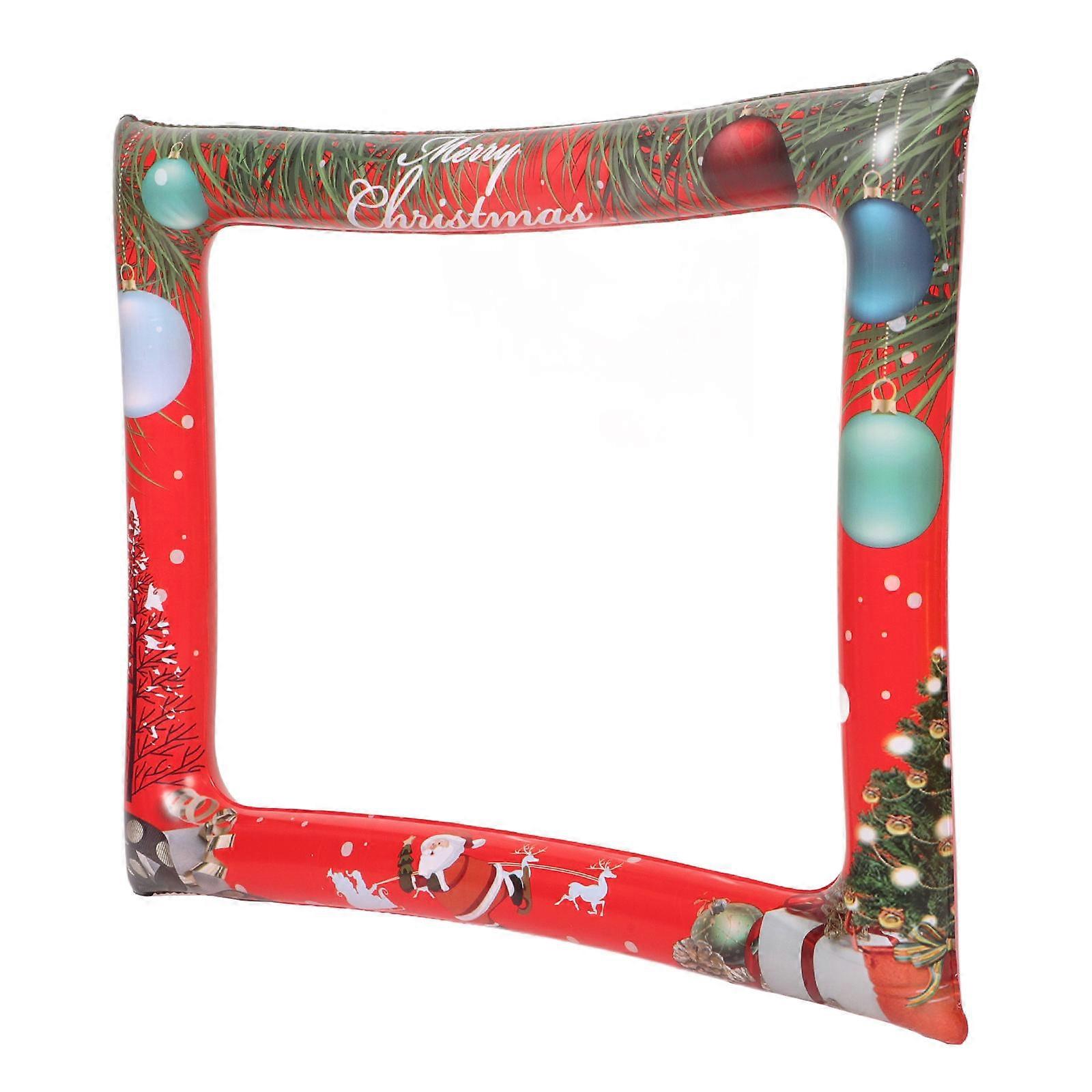 Holiday Party Photo Props Inflatable Christmas Photo Booth Frame Red 78.00X65.00X0.1cm Square Festive Design Selfie Prop 1Set