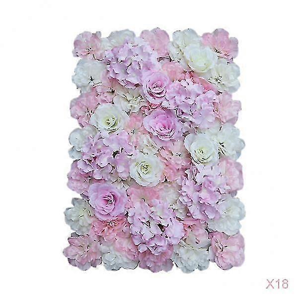 18pcs Pannelli artificiali della parete del fiore Luogo di nozze Decor Rosa Bianco