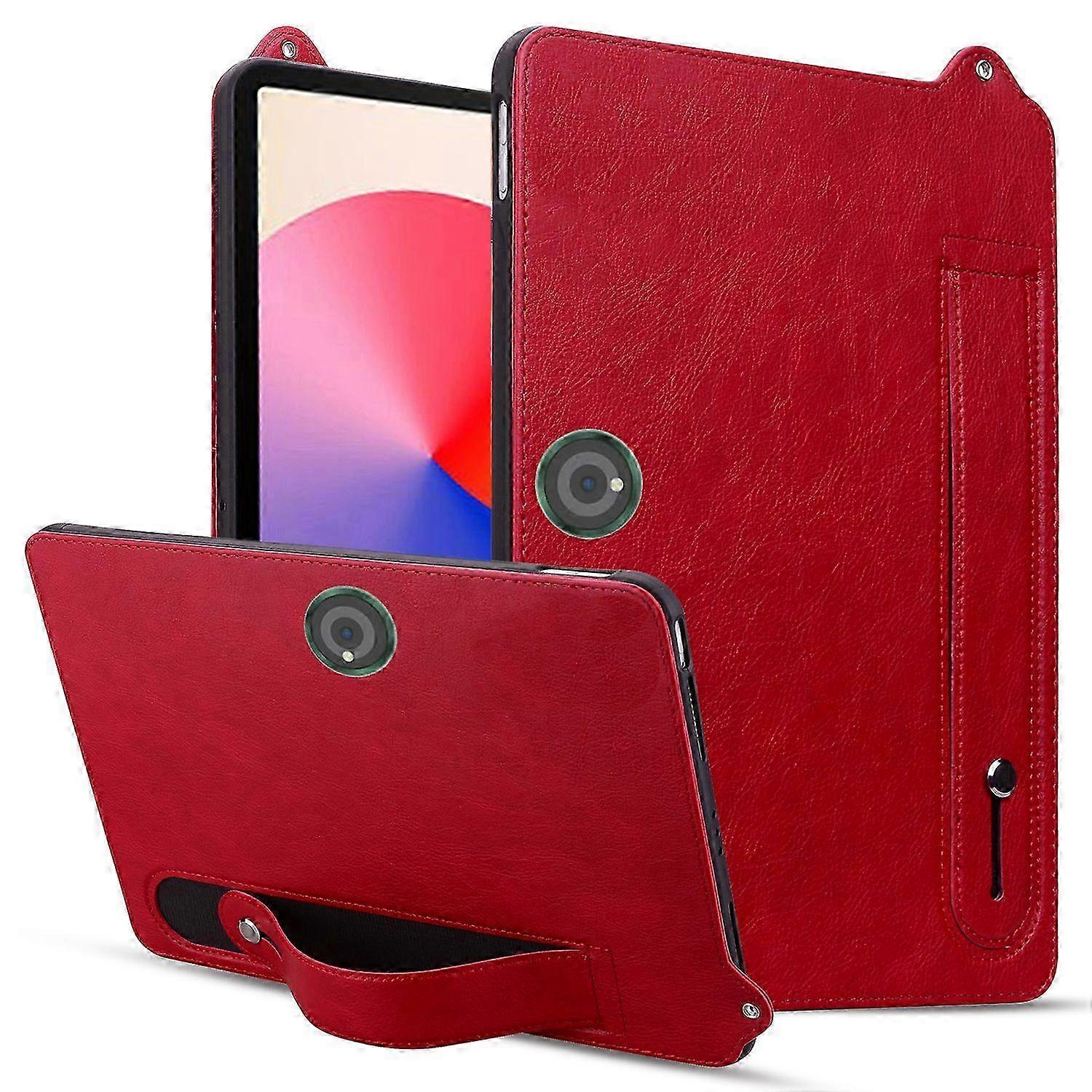 For Tablet Cover Hand Strap Kickstand Leather Case - Red