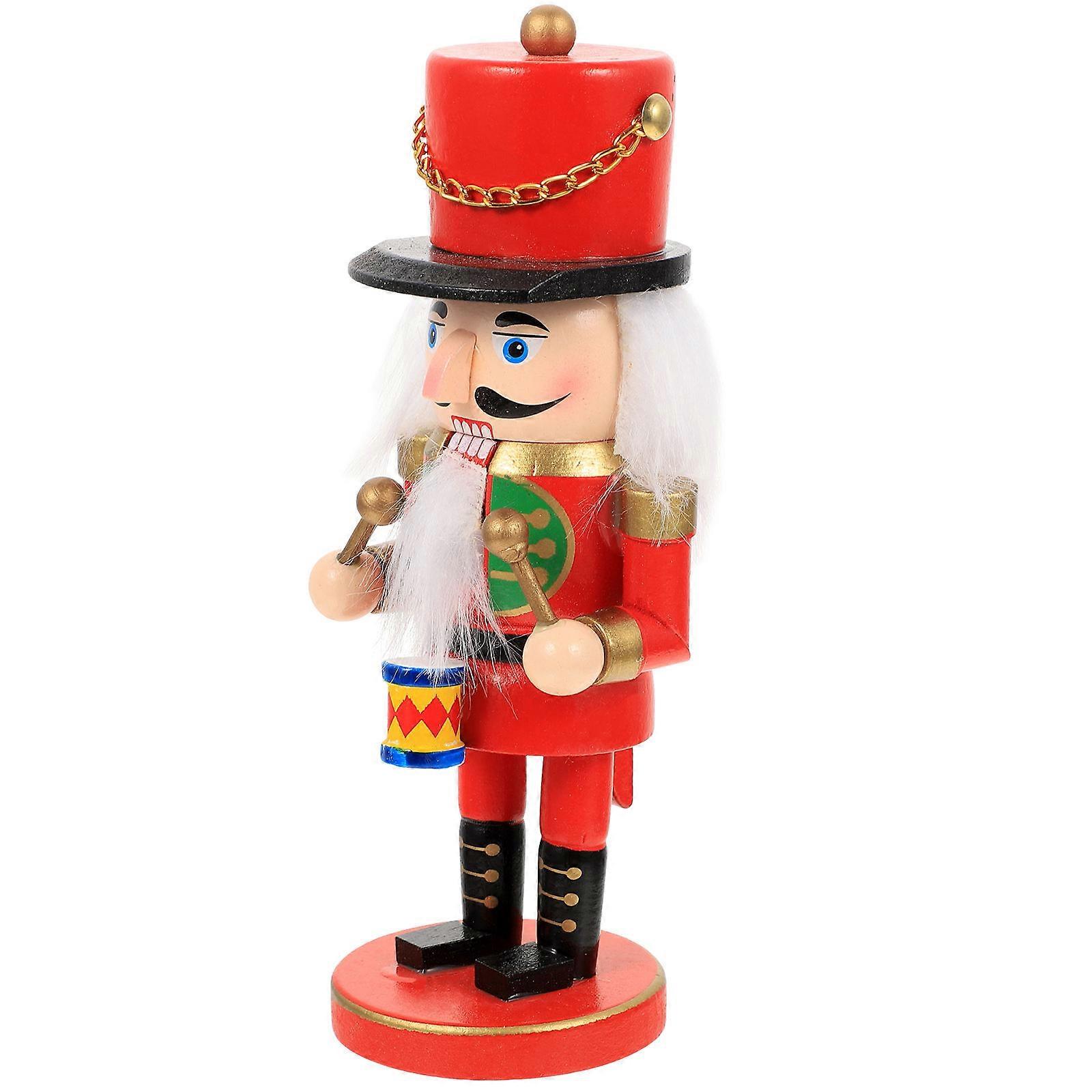 Classic Nutcracker Figure Christmas Ornament Wood Desktop Nutcracker Statue Simple Design 6.48X2.16X2.16in 1Set