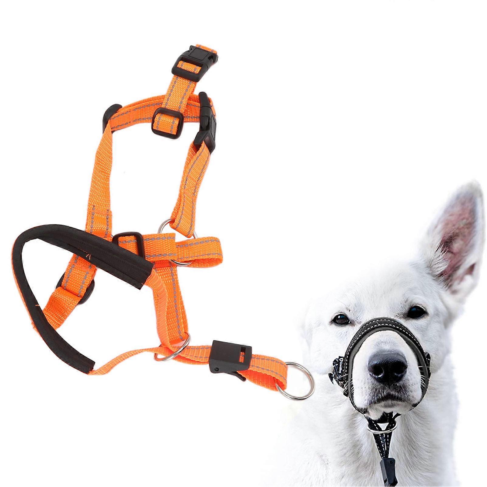Dog Breathable Head Collar Muzzle Adjustable Strap Orange XL