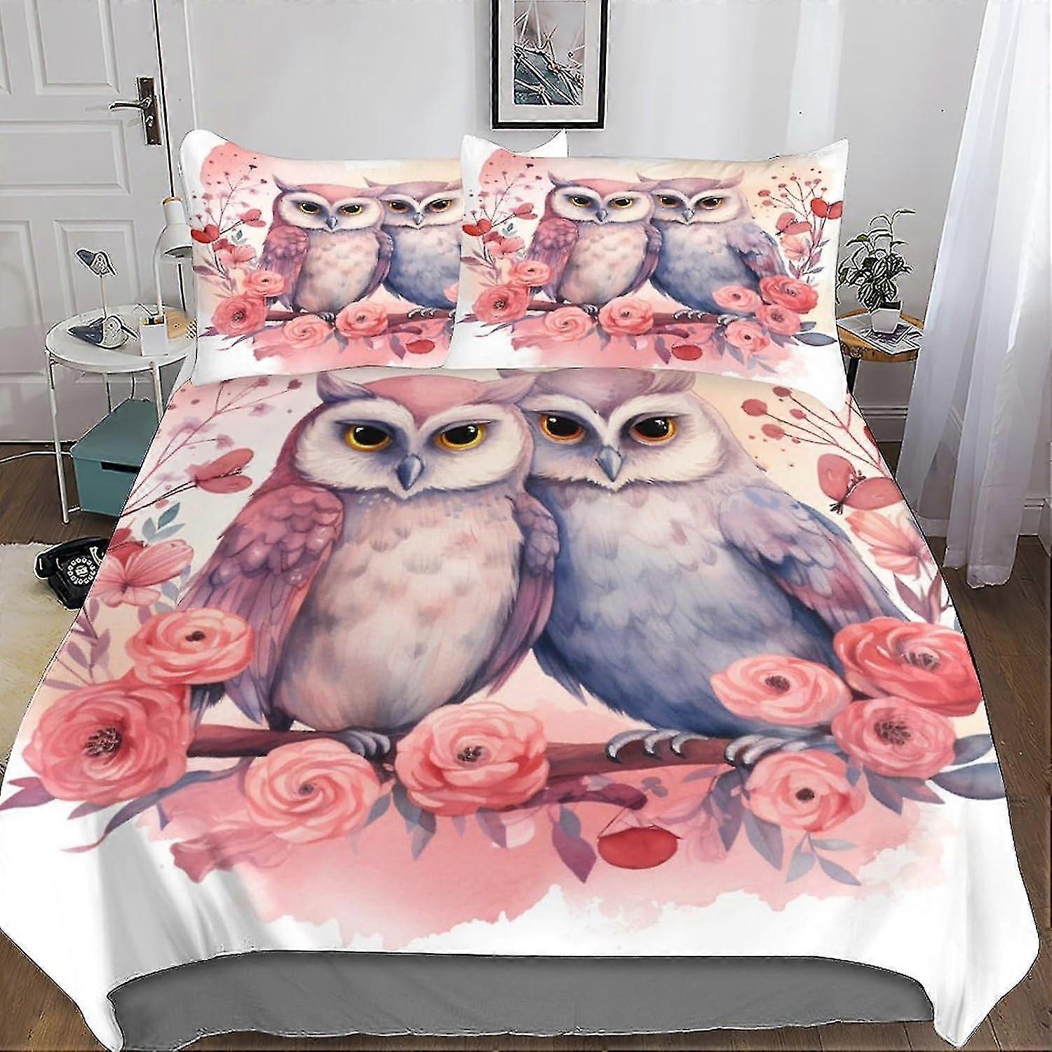 Owl Photo Duvet Cover Kids Bedding Set Love Animals Comforter Cover Microfiber Decor 3D Print 3 Piece Set Quilt Cover with Zipper