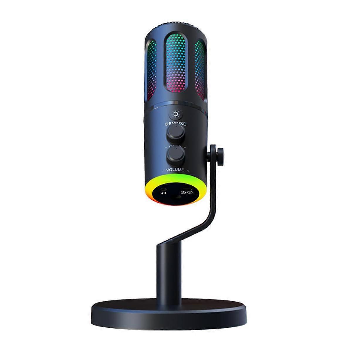 USB Microphone for PC, Noise Cancellation, RGB Gaming Mic, Adjustable for Recording