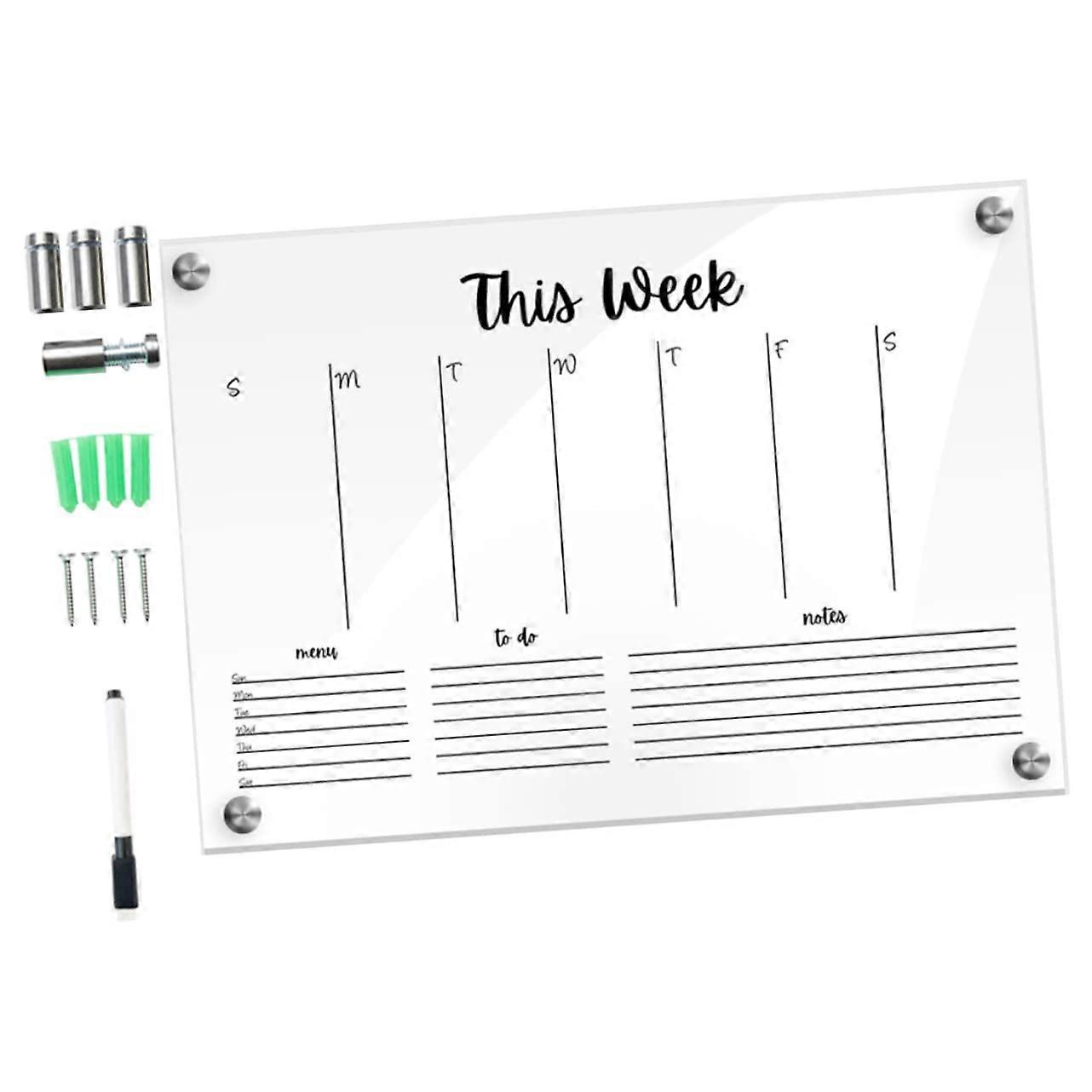 1Satz Transparent Memo Board with Erasable Marker and Push Pins, Reusable for School, Office, and Home for Weekly Planning and Notes
