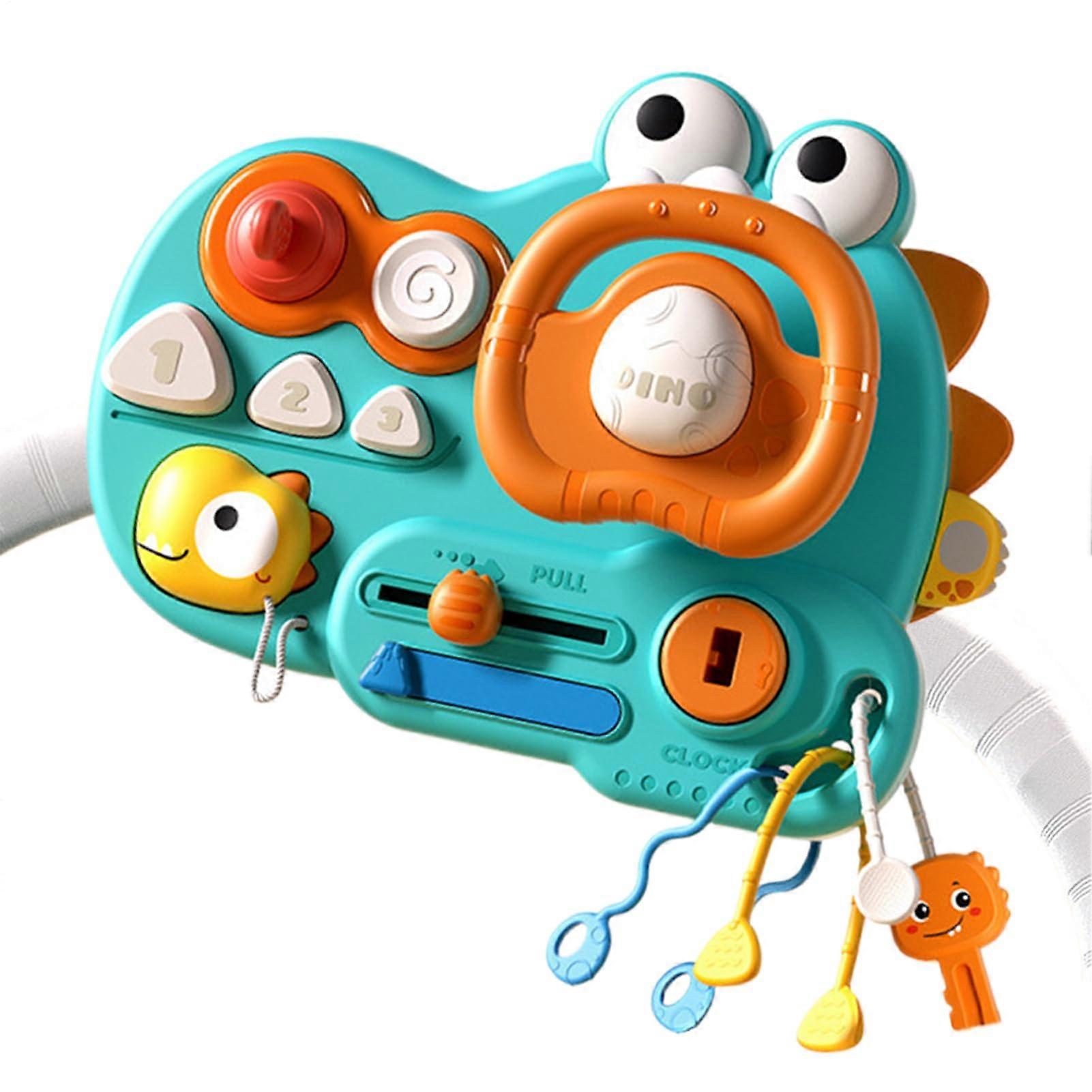 Steering Wheel Front Sensory Activity Board for Kids - Dinosaur Design - Educational Travel Game - Green Color