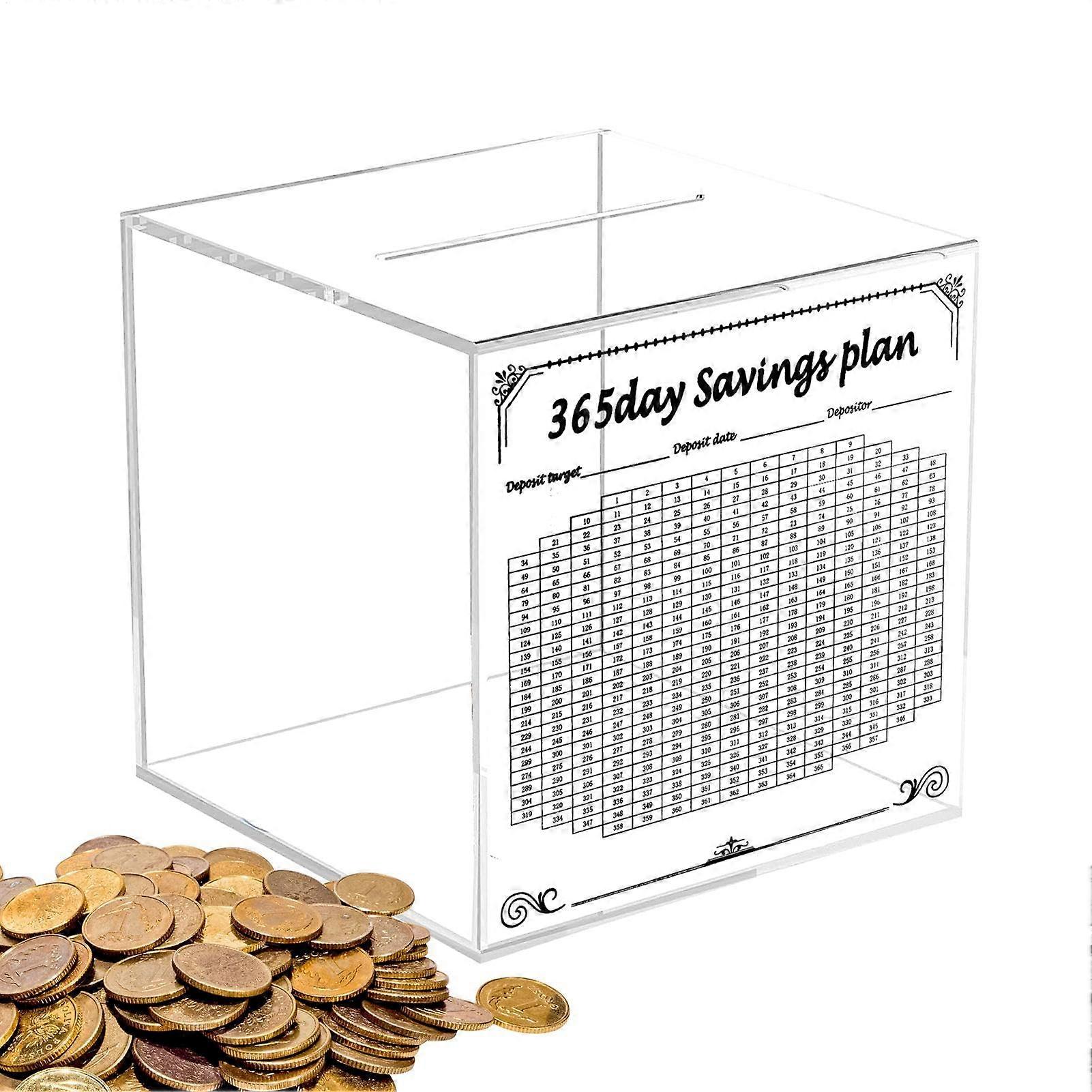 Clear Money Bank, Break to Open, Transparent silver cube for saving, 18 cm
