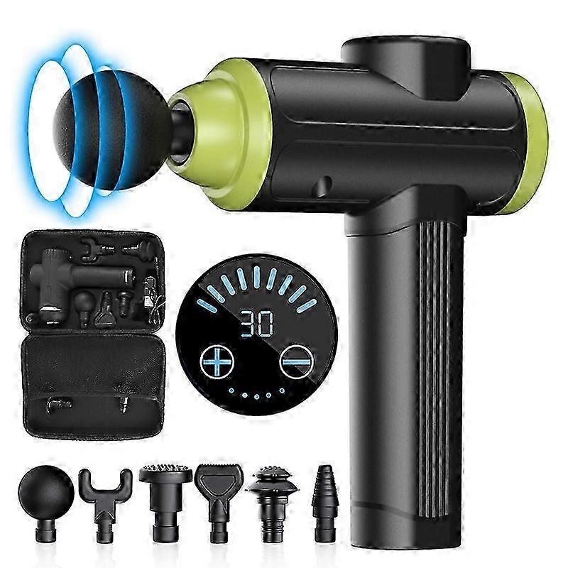 Adjustable Speed Electric Massage Gun for Deep Muscle Relief with 6 Replaceable Heads and LED Touch Screen