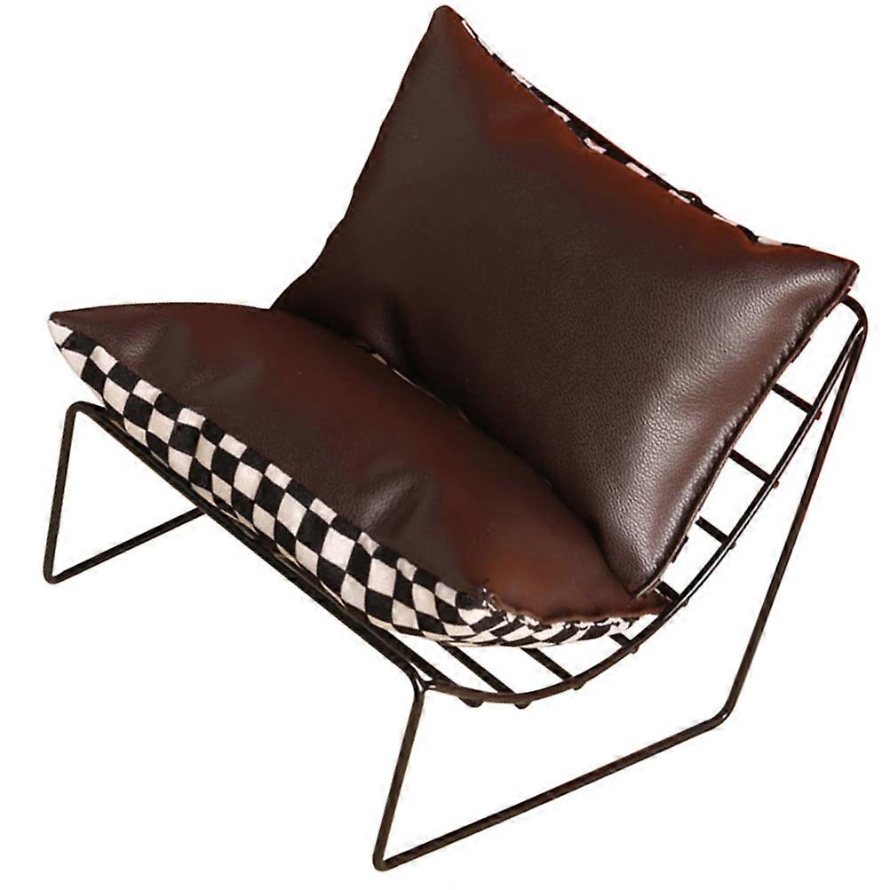 Miniature Deep Brown Plaid Backrest Sofa for Realistic Dollhouse and Scale Model Scene Decor