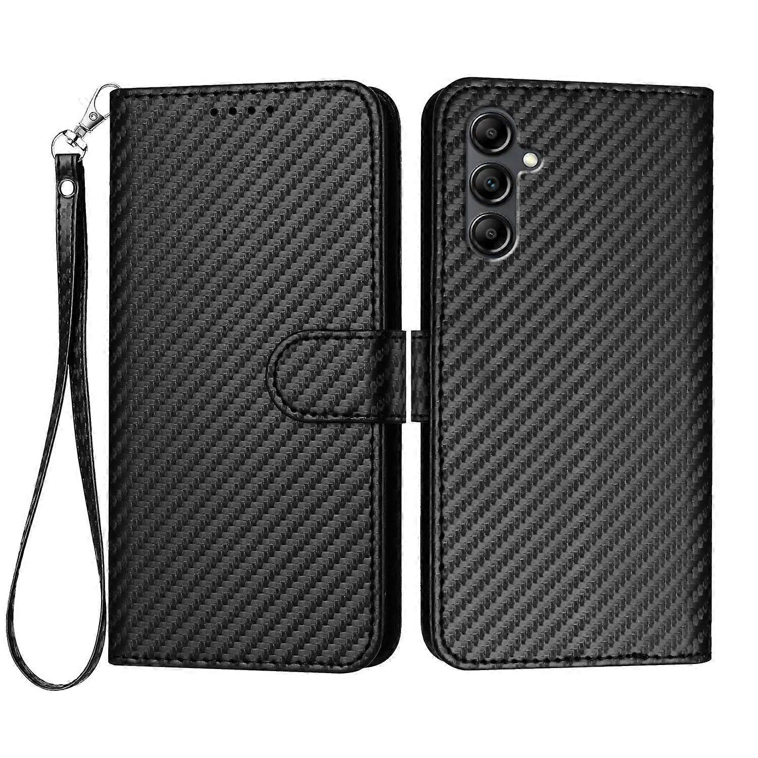 For Samsung Galaxy A17 Wallet Case with Strap Carbon Fiber Texture Leather Mobile Cover