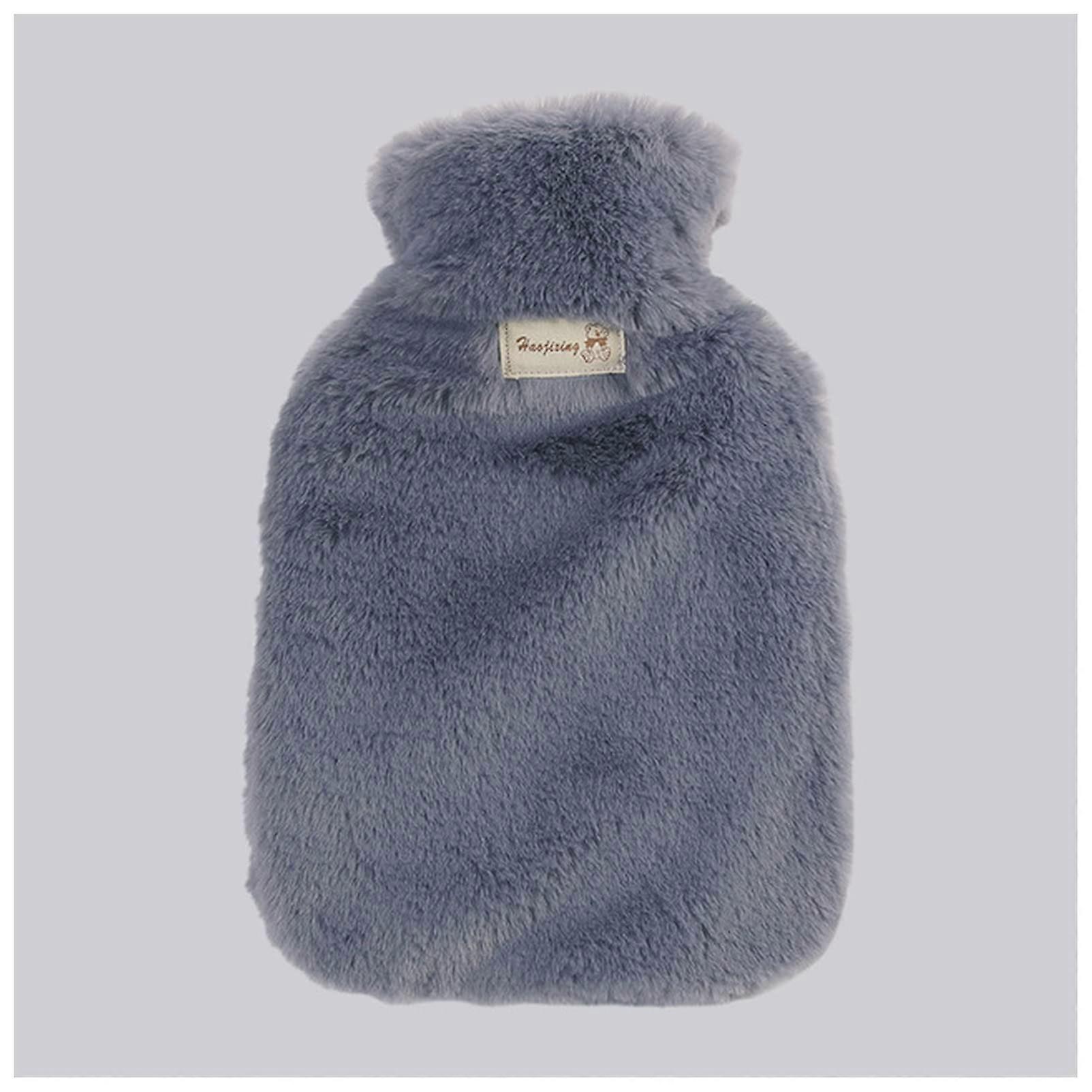 Wärmflasche 1000/2000ml Mit Naturkautschuk, Flauschiger Plüschbezug, Dark Gray, Handwärmer, Warme Vorräte