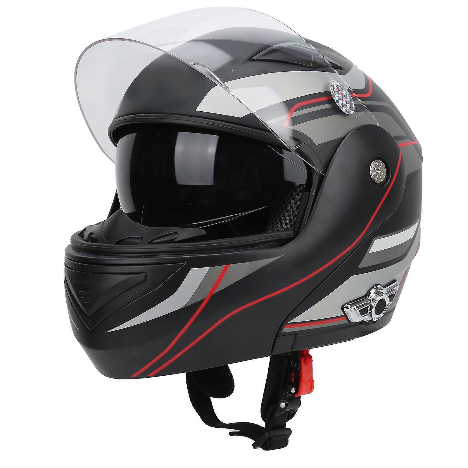 Motorcycle Helmet Wireless Bluetooth Tilting with A BuiltIn Battery Double Eyeglass Matte Black 3000mAh