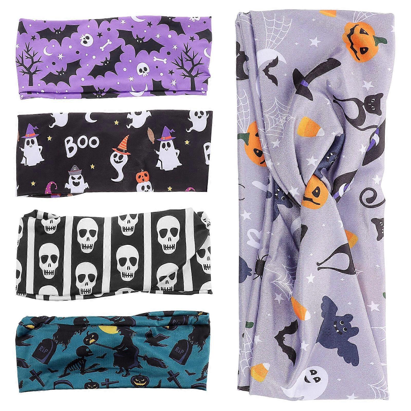 Headbands Halloween Creative Halloween Theme Pattern Design Girls Women Comfortable Fabric 5Set