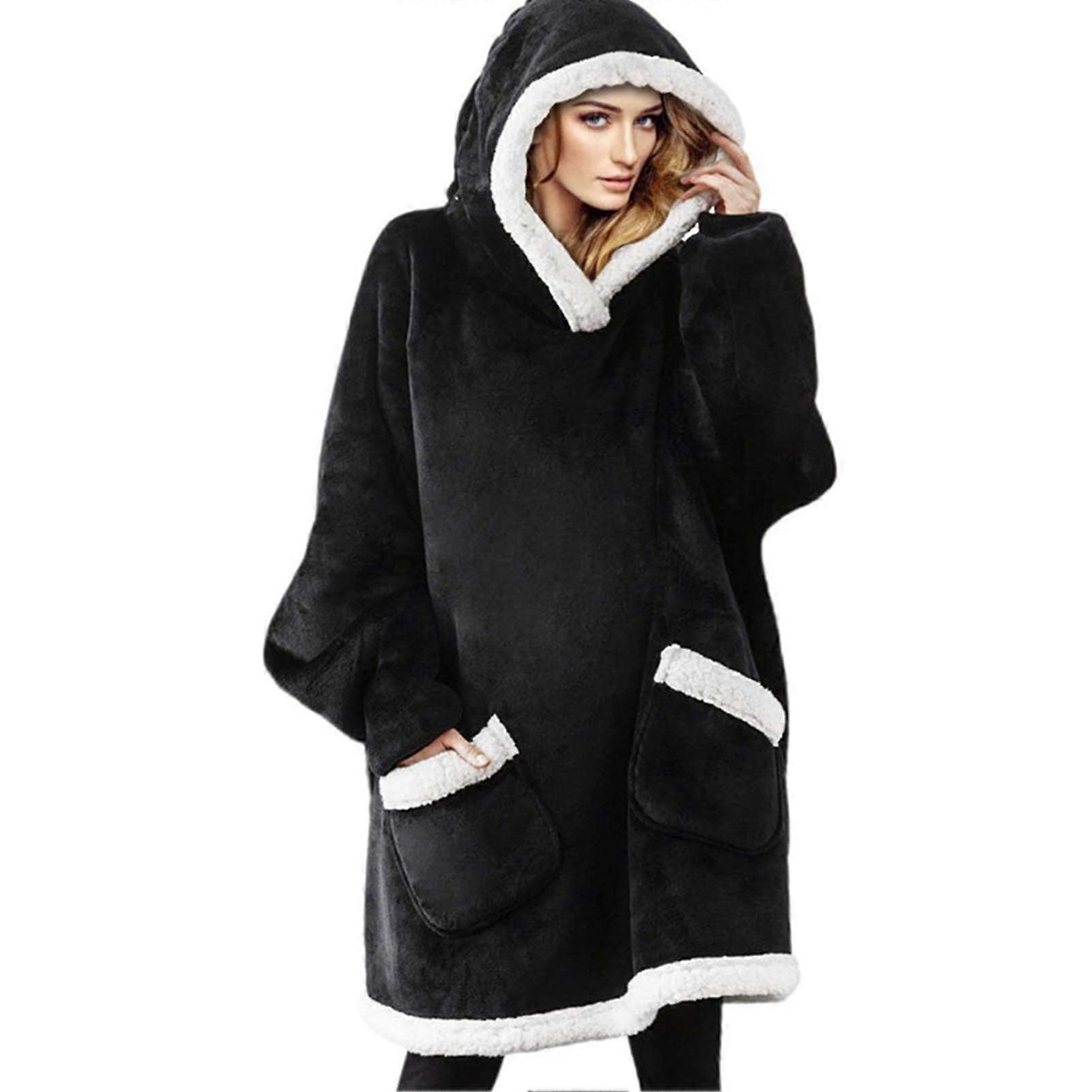 Long Hooded Blanket Oversized Hoodie Sweatshirt Blanket, Unisex Warm Wrap Throw Blanket Robe for Sleeping Sofa Travel