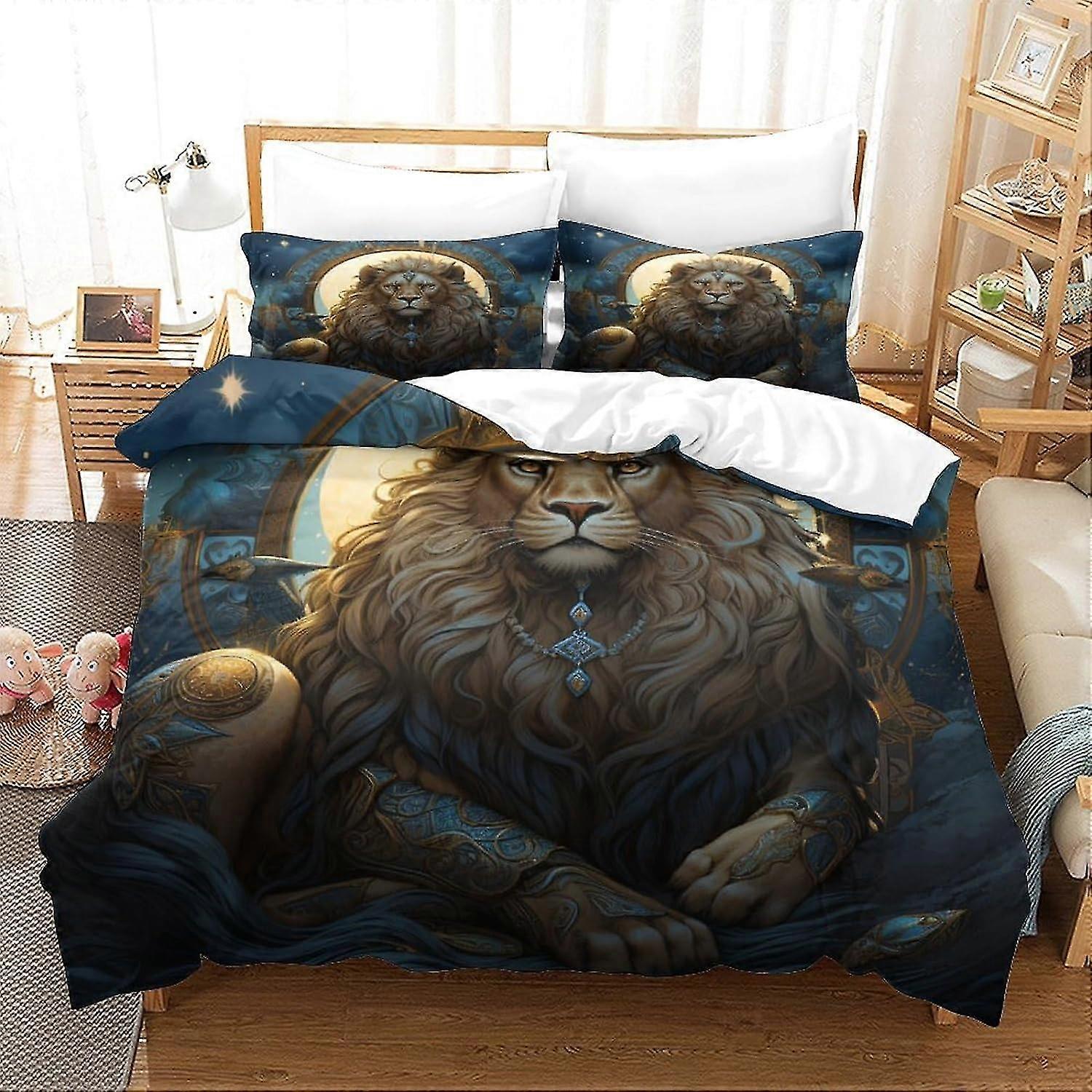barn stjärnklar himmel lejon sängkläder set chic körsbärsblomma påslakan set för flickor tarotstil tryckt täcke överdrag 3d överkast