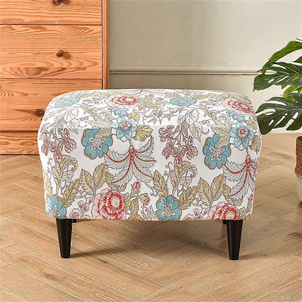 Ottoman Protective Cover for Rectangular Footstool, Vintage Luxury NonSlip (Beige Garden)