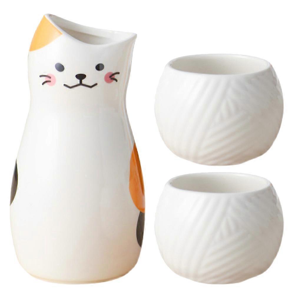 Traditional Ceramic Saki Cup Set Elegant Dining Table Display Cabinet 1 Set 1 Flagon 2 Cups
