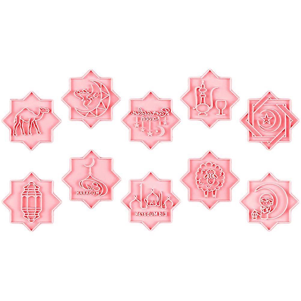 Cookie Stamp Set Eid Celebration Baking Tools Adorable Shapes Pink 10Pcs