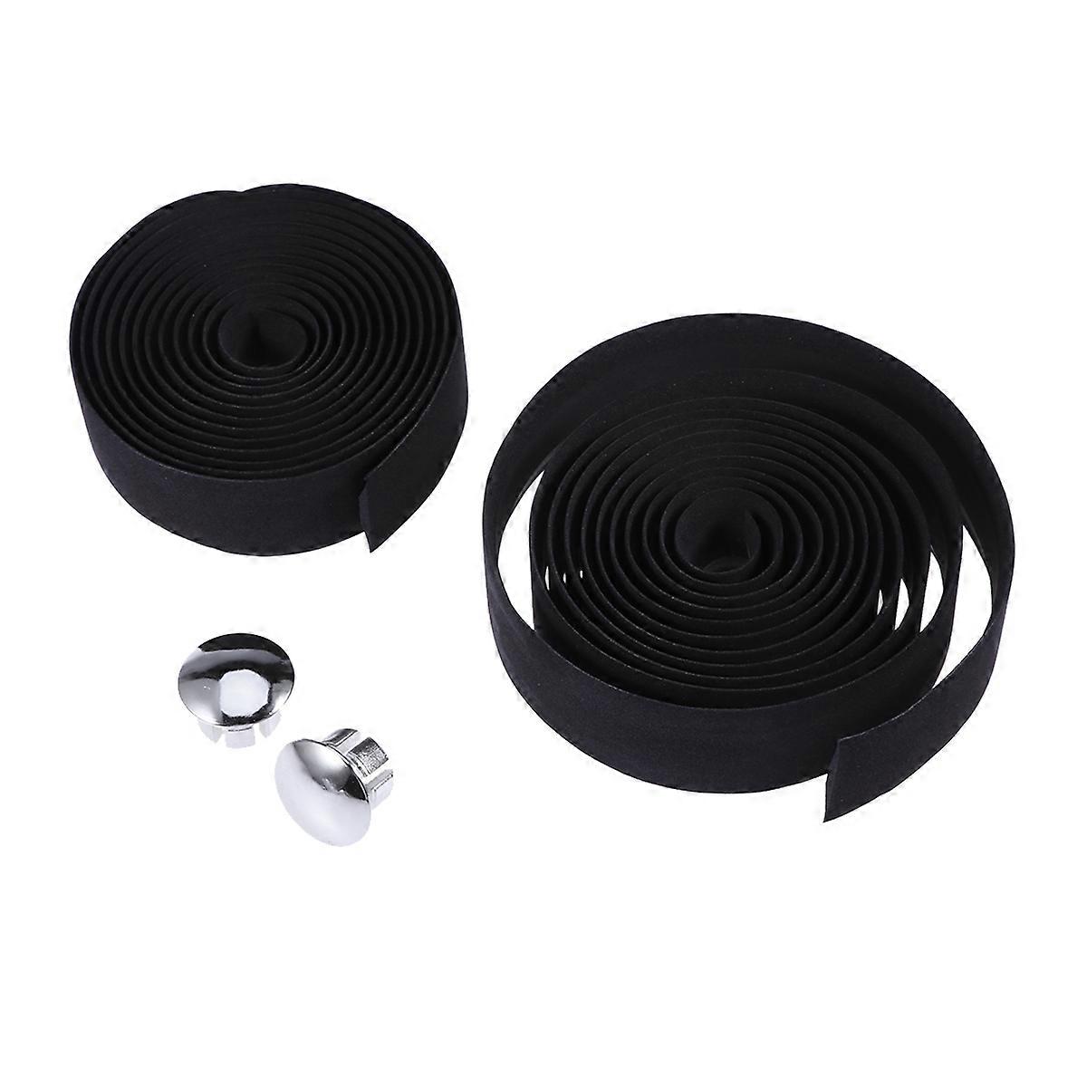 Nonslip Handlebar Tape for Bicycle with Cushioned Grip and Two Bar Plugs Black Rubber Foam 1 Pair