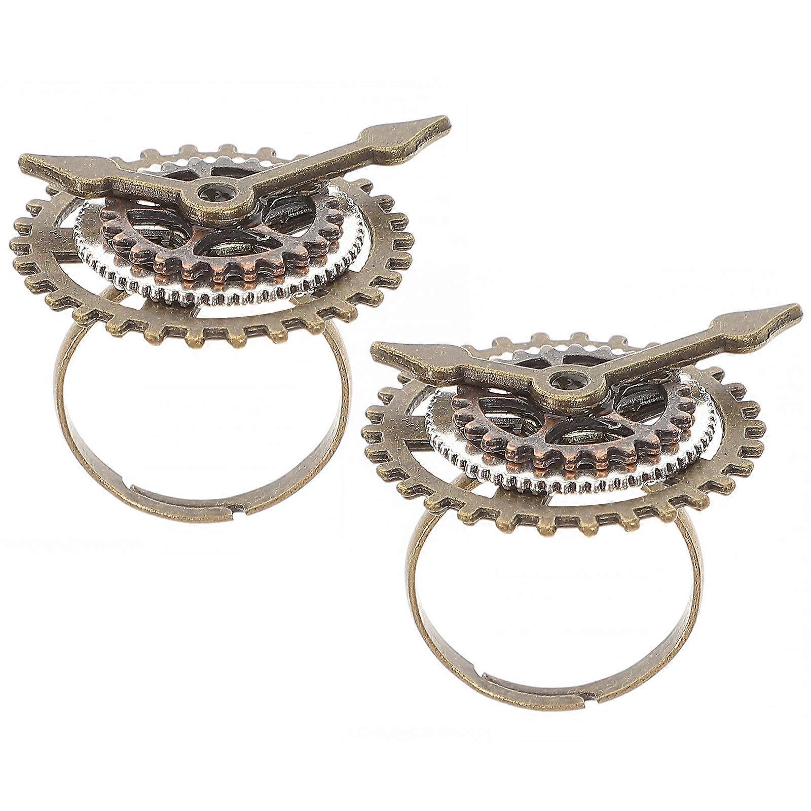 Masteelf 2PCS Retro Ring 3 Delicate Alloy Creative Gear Finger Ring for Lady