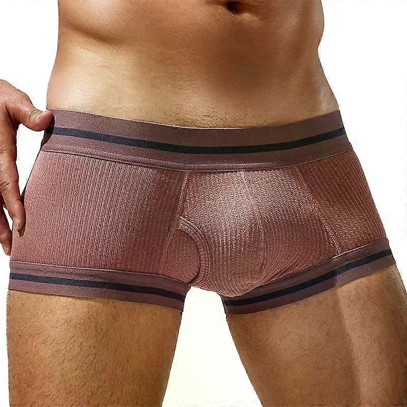Men Boxy Underwear Ribbed Breathable Comfy Double-layer U Convex Pouch Boxer Shorts Teenager Low-rise Elastic Sports Trunks