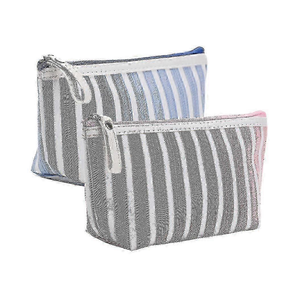 2個のトラベル収納バッグキャンバスメイクアップバッグコインキャッシュポーチキャンバストイレタリーバッグストライプメイクアップポーチポータブルメイクアップバッグハイウェイ